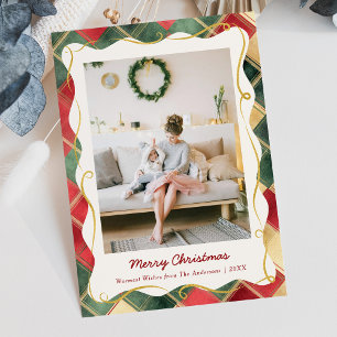 Tarjeta Festiva Navidades de diseño Patrón de plástico verde rojo