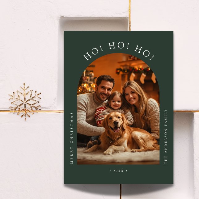 Tarjeta Festiva Navidades de Dog Family Arch Photo Funny Ho Ho Ho  (Subido por el creador)
