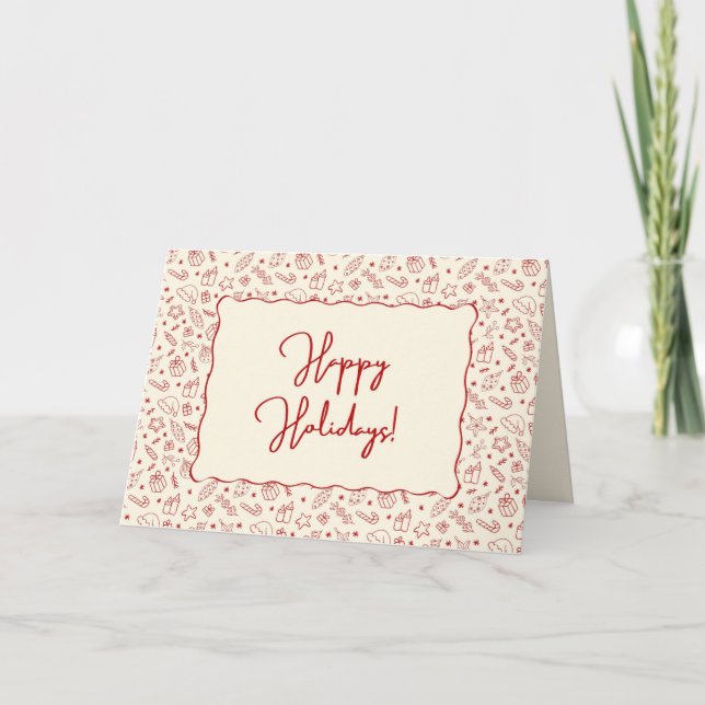 Tarjeta Festiva Navidades De Doodle Rojo De Mano Dibujados A Mano (Anverso)