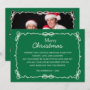 Tarjeta Festiva Navidades de Doodles de color verde y crema dibuja