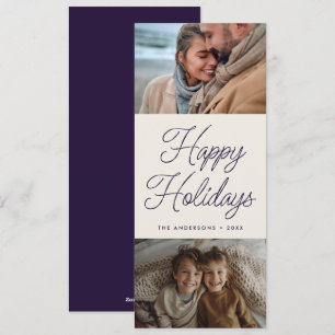 Tarjeta Festiva Navidades de dos fotos moradas de escritura modern