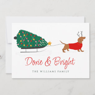 Tarjeta Festiva Navidades de Doxie Merry y Bright Dachshund