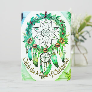 Tarjeta Festiva Navidades de Dreamcatcher mágicos con tonos verdes