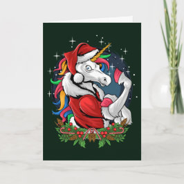 Tarjeta Festiva Navidades de Edgy Santa Unicorn