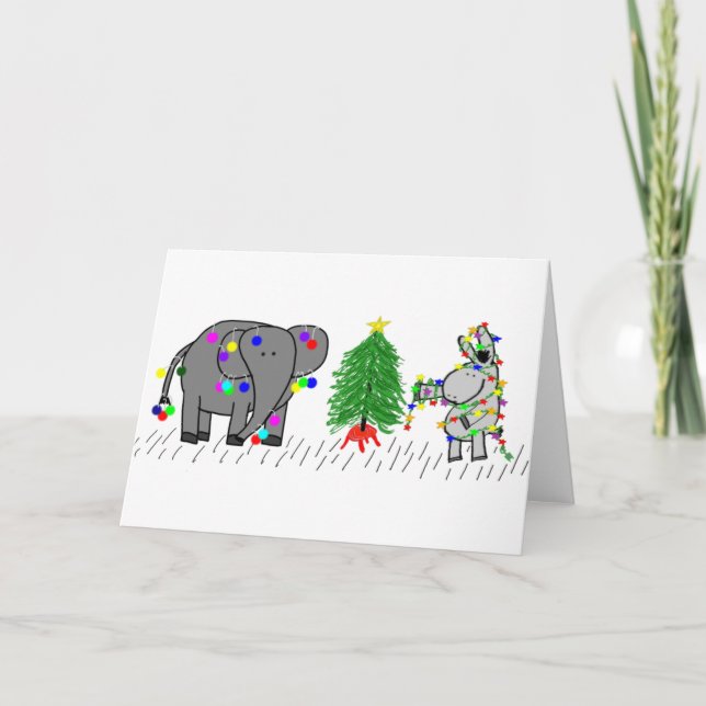 Tarjeta Festiva navidades de elefantes y burros (Anverso)