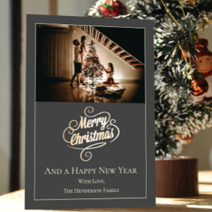 Tarjeta Festiva Navidades de Elegancia Moderna Foto Gris