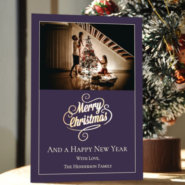 Tarjeta Festiva Navidades de Elegancia Moderna Foto | Púrpura (Purple Modern Elegance Christmas Photo Holiday Card)
