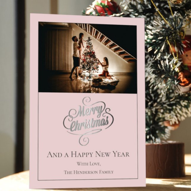 Tarjeta Festiva Navidades de Elegancia Moderna Foto | Rosa (Pink Modern Elegance Christmas Photo Holiday Card
)