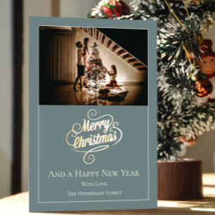 Tarjeta Festiva Navidades de Elegancia Moderna Foto VERDE AZULAD