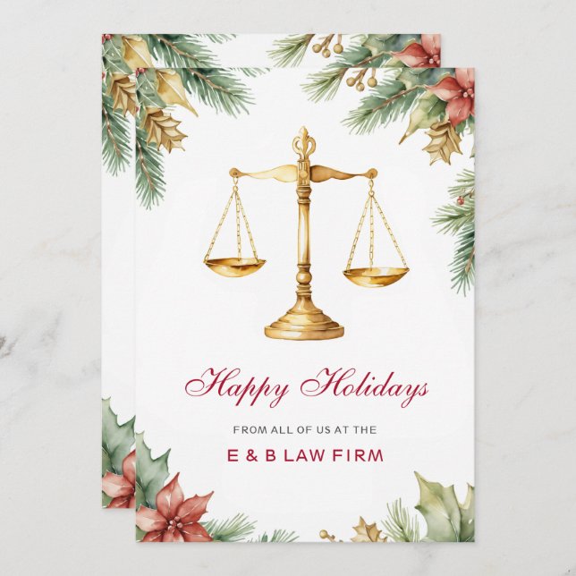 Tarjeta Festiva Navidades de empresas de abogados Gold Justice Sca (Anverso / Reverso)