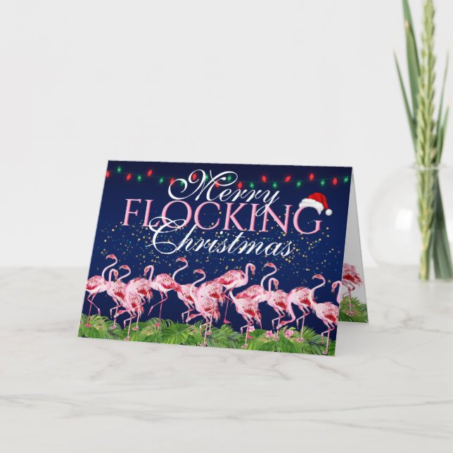 Tarjeta Festiva Navidades de enclavamiento de cerezos Flamingo ros (Anverso)