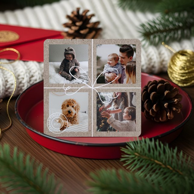 Tarjeta Festiva Navidades de entrega especial 4 fotos paquete de c (Special Delivery Christmas 4 Photos Postage Parcel Holiday Card)