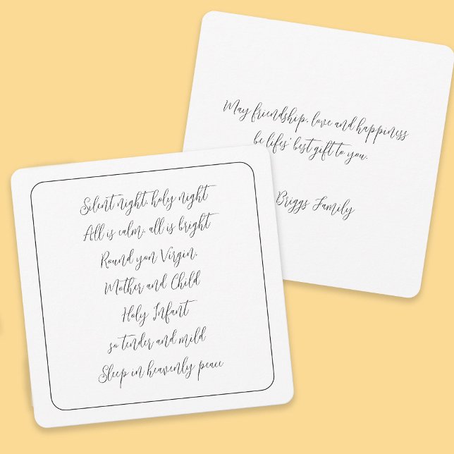 Tarjeta Festiva Navidades de escritura de letras de villancicos no (Front and back view)