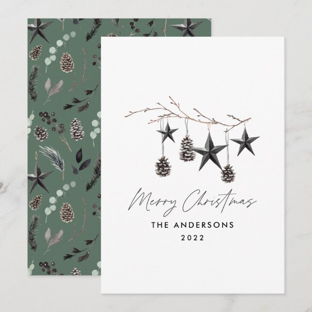 Tarjeta Festiva Navidades de escritura elegantes de Black Moderdi (Anverso / Reverso)