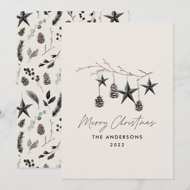 Tarjeta Festiva Navidades de escritura elegantes del Black beige M (Anverso / Reverso)