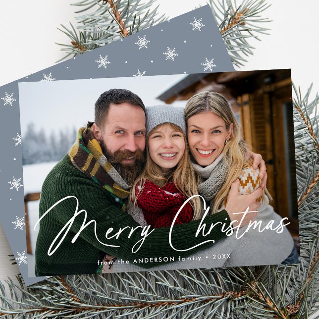 Tarjeta Festiva Navidades de escritura firma moderna Icy Blue Phot (Subido por el creador)