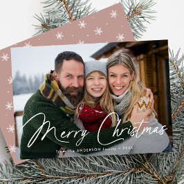 Tarjeta Festiva Navidades de escritura firma moderna  Rosa turbule