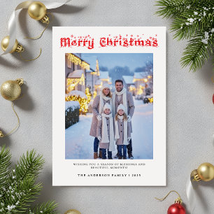 Tarjeta Festiva Navidades de escritura nevada de fotografía famili