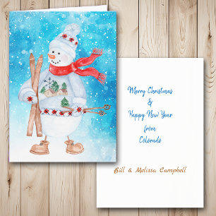 Tarjeta Festiva Navidades de esquí de Snowman