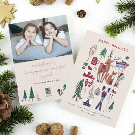 Tarjeta Festiva Navidades de esquí nórdicos de Woodland