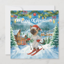 Tarjeta Festiva Navidades de esquí para el gato Santa Claus Fan Si