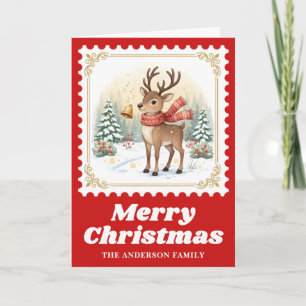 Tarjeta Festiva Navidades de estampado de bélice de reno retro