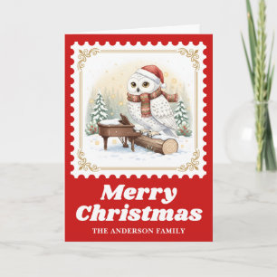 Tarjeta Festiva Navidades de estampado de Owl Piano Retro