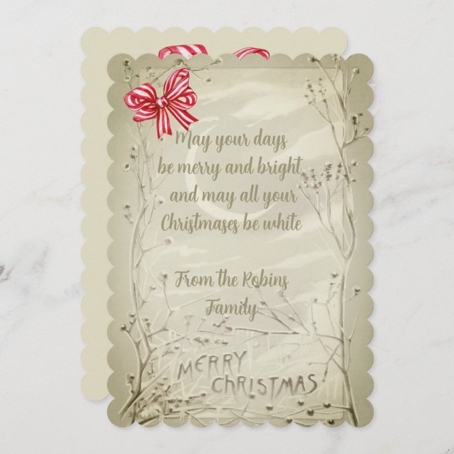 Tarjeta Festiva Navidades de estilo antiguo de la cinta roja de ép (Anverso / Reverso)