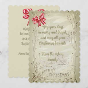 Tarjeta Festiva Navidades de estilo antiguo de la cinta roja de ép