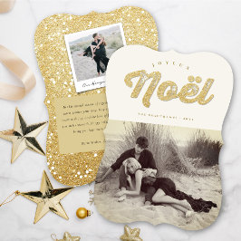 Tarjeta Festiva Navidades de estilo Gold & Ivory Joyeux Noel Foto