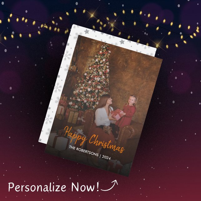 Tarjeta Festiva Navidades de estilo moderno guión foto familiar (Subido por el creador)