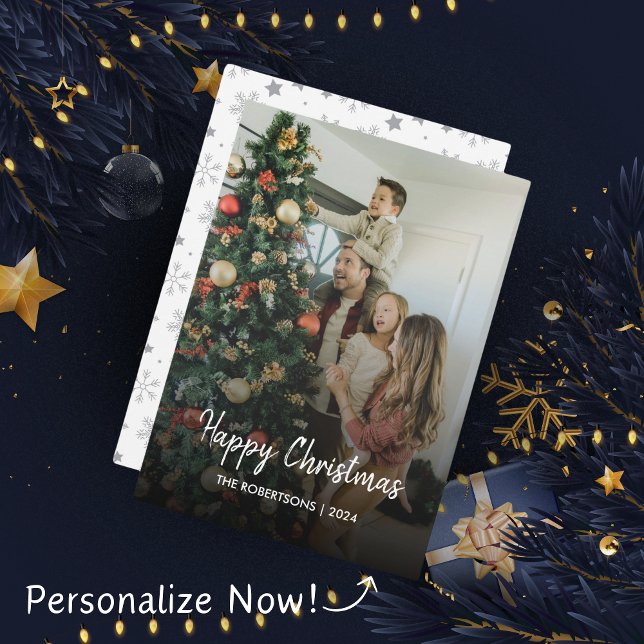 Tarjeta Festiva Navidades de estilo moderno guión foto familiar (Subido por el creador)
