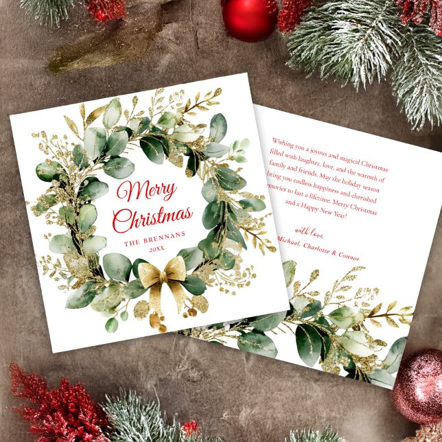 Tarjeta Festiva Navidades de Eucalyptus Wreath Greenery Elegante (Eucalyptus Christmas Wreath Greenery Elegant Holiday Card)