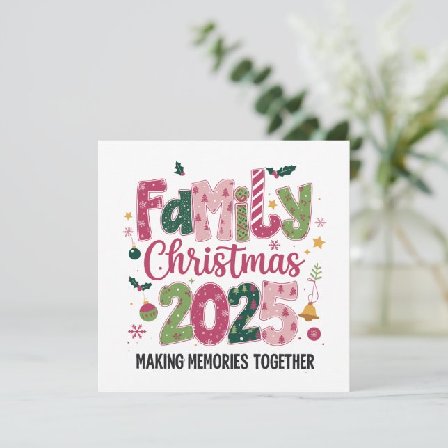 Tarjeta Festiva Navidades de familia 2025 Reuniendo Recuerdos (Anverso de pie)