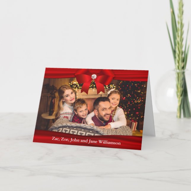 Tarjeta Festiva Navidades de familia Foto Cinta roja (Anverso)