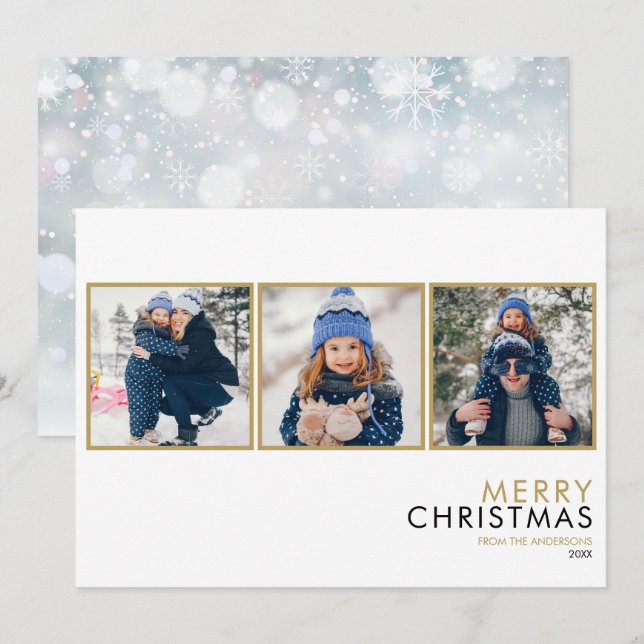 Tarjeta Festiva Navidades de familia modernos y sencillos de 3 Col (Anverso / Reverso)