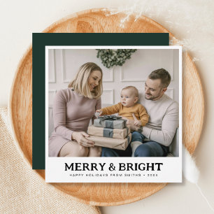 Tarjeta Festiva Navidades de familia mora y brillante foto verde