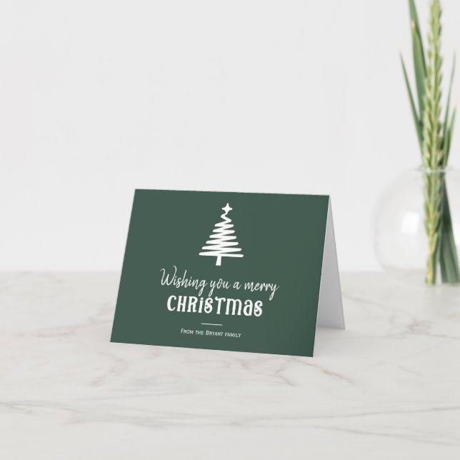 Tarjeta Festiva Navidades de familia simple árbol verde (Anverso)