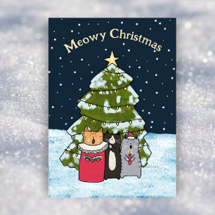 Tarjeta Festiva Navidades de felinos cariñosos cantantes sin foto