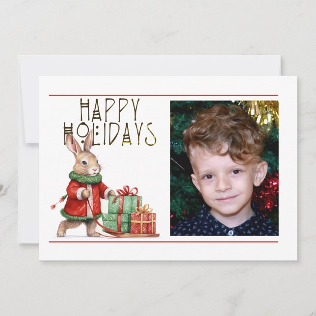 Tarjeta Festiva Navidades de FERIADAS FELICITAS por 1 foto RABBBIT (Anverso)