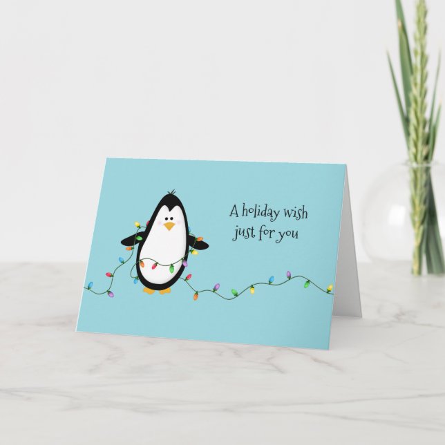 Tarjeta Festiva Navidades de festividades en Pingüino saludan (Anverso)