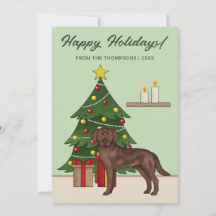 Tarjeta Festiva Navidades de Fiestas Verdes de Brown Labrador