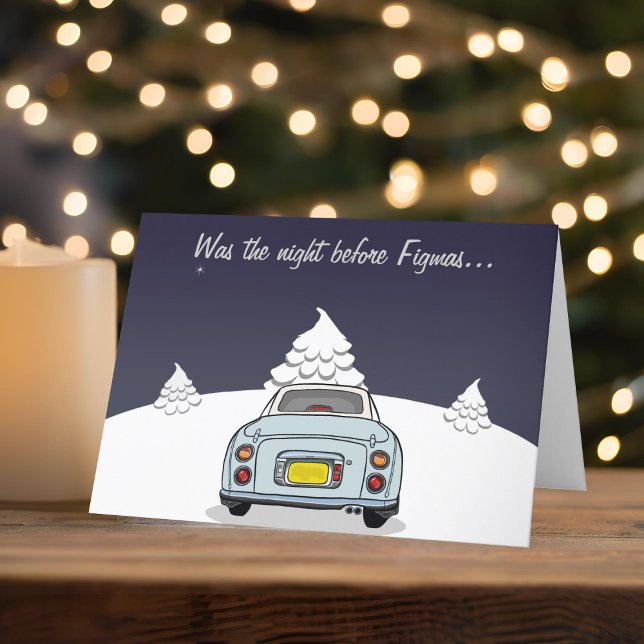 Tarjeta Festiva Navidades de Figmas Pale Aqua Blue Figaro (Happy Fig-mas! A fun figgy themed christmas card to send to your car! (or your figgy loving friends))