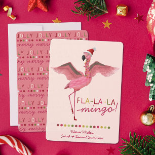 Tarjeta Festiva Navidades de flamenco rosado tropical de Florida