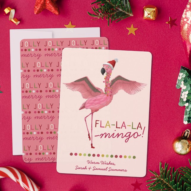 Tarjeta Festiva Navidades de flamenco rosado tropical de Florida (Subido por el creador)