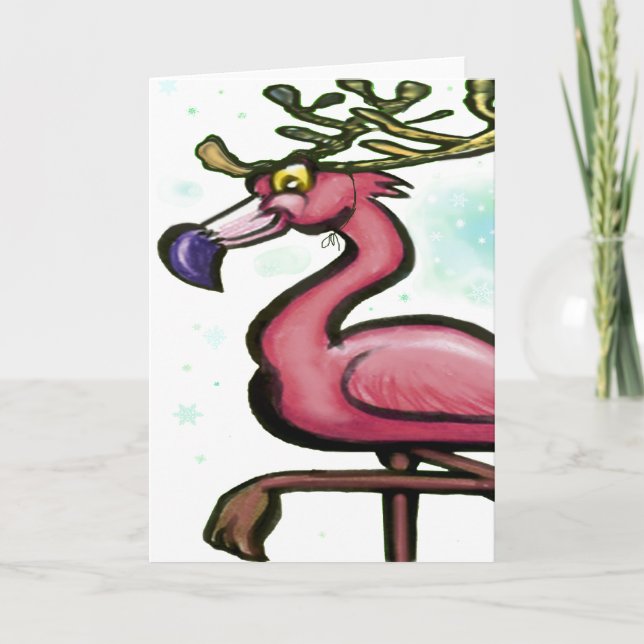 Tarjeta Festiva Navidades de Flamingo reno (Anverso)