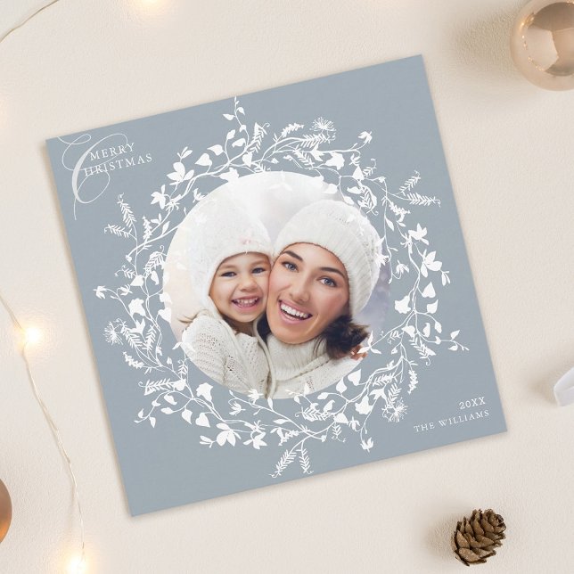 Tarjeta Festiva Navidades de Flor Silvestre Dusty Blue Boho Photo  (Subido por el creador)