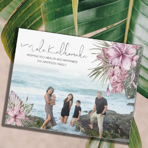 Tarjeta Festiva Navidades de Floral Tropical Rosa Mele Kalikimaka