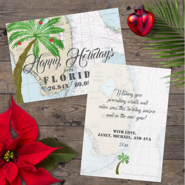 Tarjeta Festiva Navidades de Florida Vacaciones Tropicales (Florida Custom Nautical Holiday Cards with Tropical Vibes )