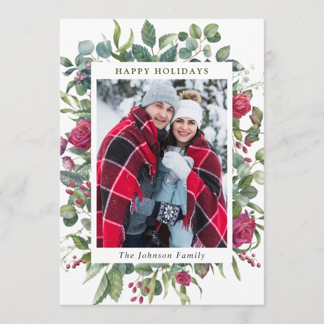 Tarjeta Festiva Navidades de flotación acuarela de invierno FOTO (Anverso)